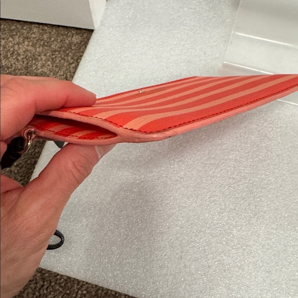 Kate Spade Red and Pink Striped Wristlet wallet storybook lining